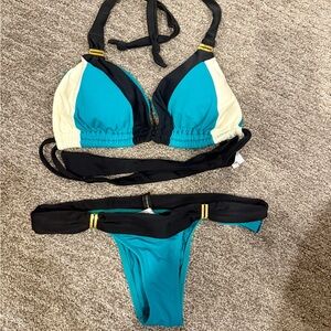 Elegant Teal and Black Bikini Set